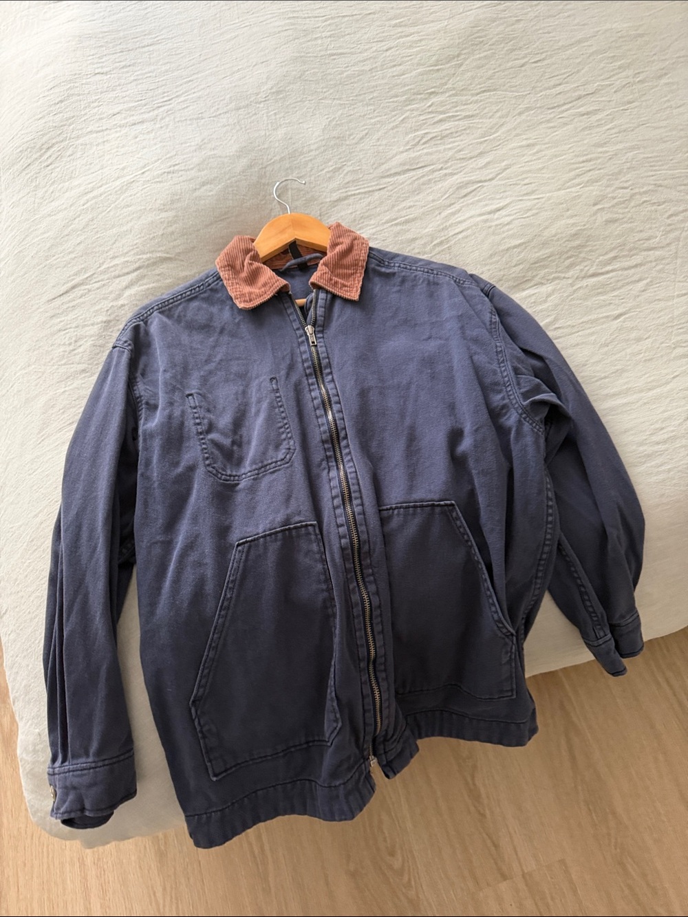 Navy Work Jacket with Brown Corduroy Collar